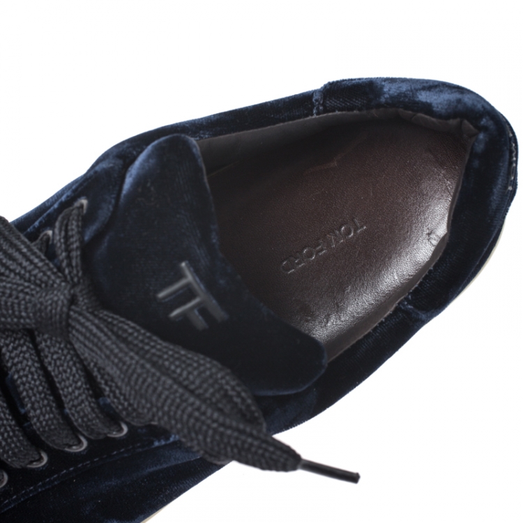 Pre Owned Tom Ford Dark Blue Velvet Russell Low Top Sneakers Size 42.5