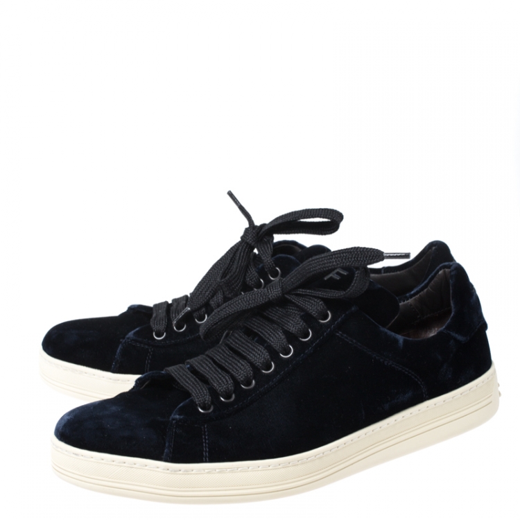 Pre Owned Tom Ford Dark Blue Velvet Russell Low Top Sneakers Size 42.5