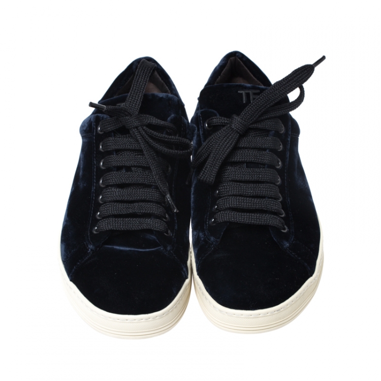 Pre Owned Tom Ford Dark Blue Velvet Russell Low Top Sneakers Size 42.5