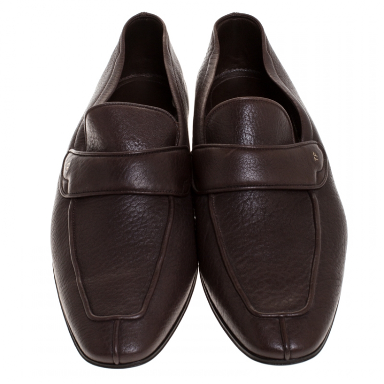 Pre Owned Tom Ford Dark Brown Soft Leather Loafers Size 43