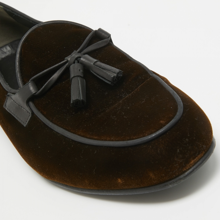 Pre Owned Tom Ford Brown/Black Velvet and Leather Tassel Detail Slip On Loafers Size 42.5