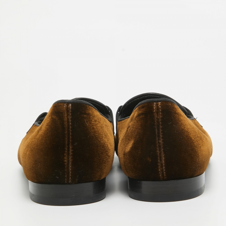 Pre Owned Tom Ford Brown/Black Velvet and Leather Tassel Detail Slip On Loafers Size 42.5