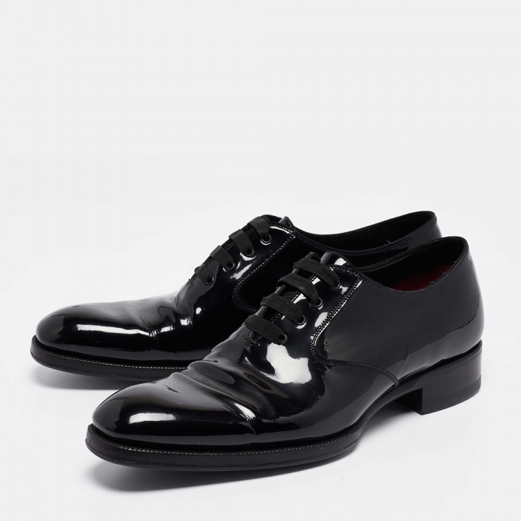 Pre Owned Tom Ford Black Patent Leather Lace Up Oxfords Size 43.5