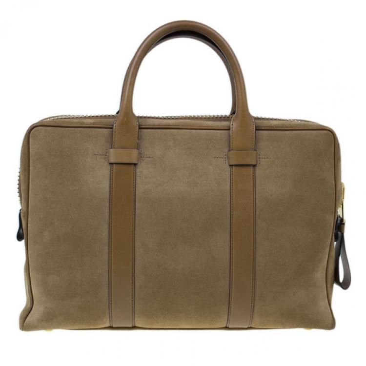 Pre Owned Tom Ford Brown Suede Buckley Flat Trapeze Briefcase