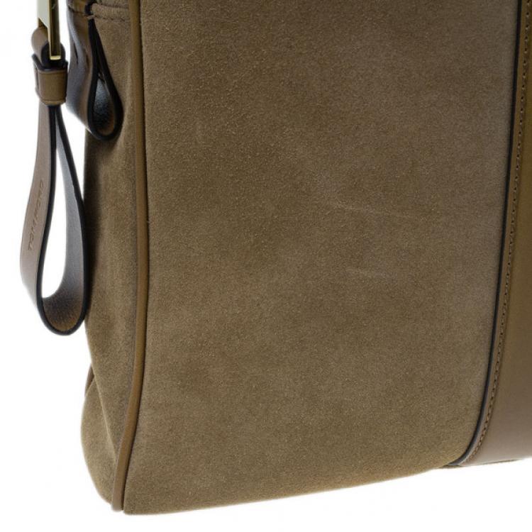 Pre Owned Tom Ford Brown Suede Buckley Flat Trapeze Briefcase