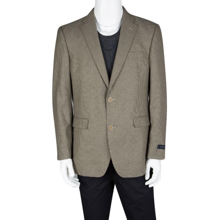 Tommy Hilfiger Brown Houndstooth Pattern Fit Tailored Blazer L Hilfiger |