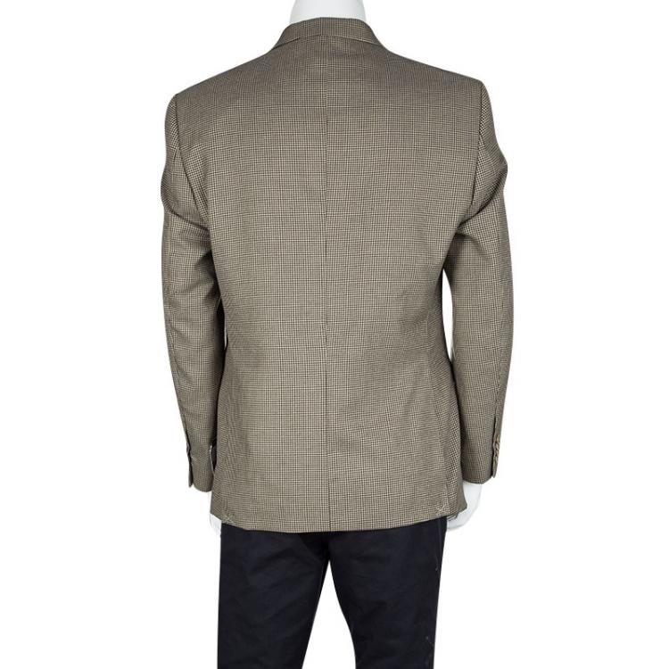 Pre Owned Tommy Hilfiger Brown Houndstooth Pattern Regular Fit Tailored Blazer L