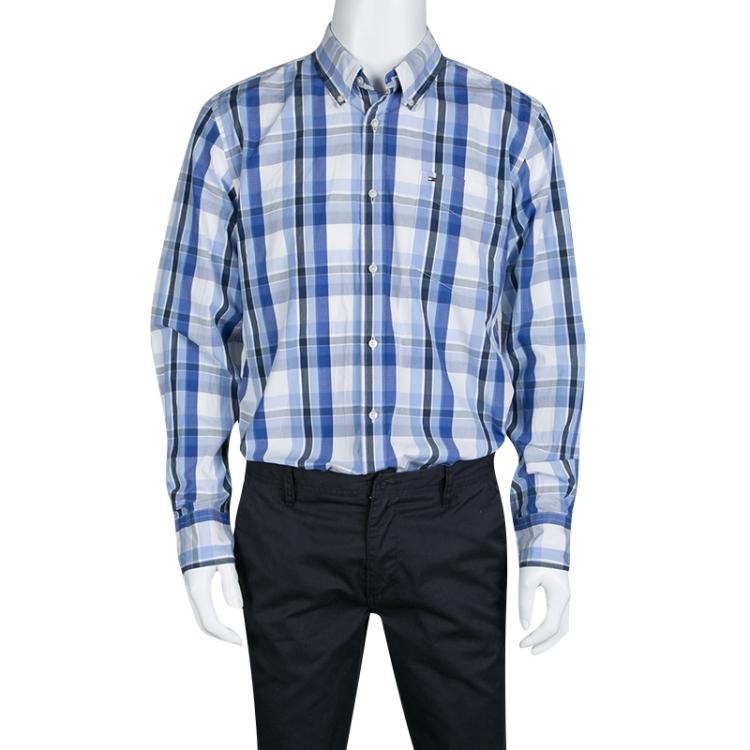 Hilfiger Blue Cotton Long Sleeve Button Front Custom Fit L Tommy Hilfiger | TLC