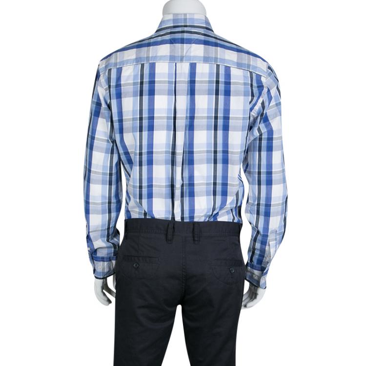 Pre Owned Tommy Hilfiger Blue Checked Cotton Long Sleeve Button Front Custom Fit Shirt L