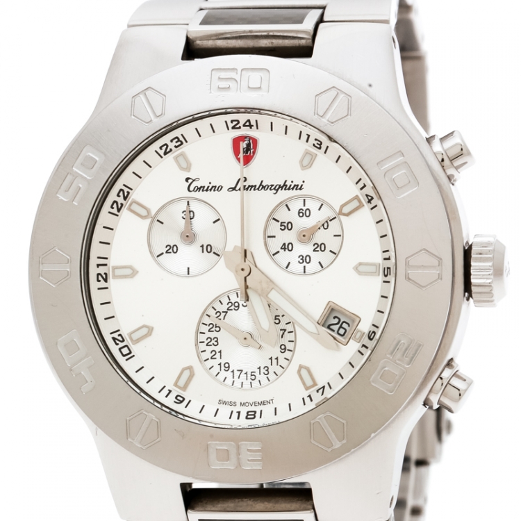 Pre Owned Tonino Lamborghini Silver Stainless Steel EN Models 10E Men's Wristwatch 42 mm