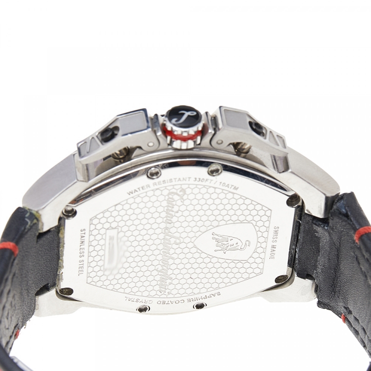 Pre Owned Tonino Lamborghini Black Stainless Steel Leather GT302SP Men's Wristwatch 42 mm 