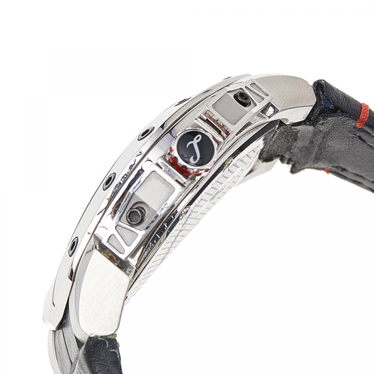 Pre Owned Tonino Lamborghini Black Stainless Steel Leather GT302SP Men's Wristwatch 42 mm 