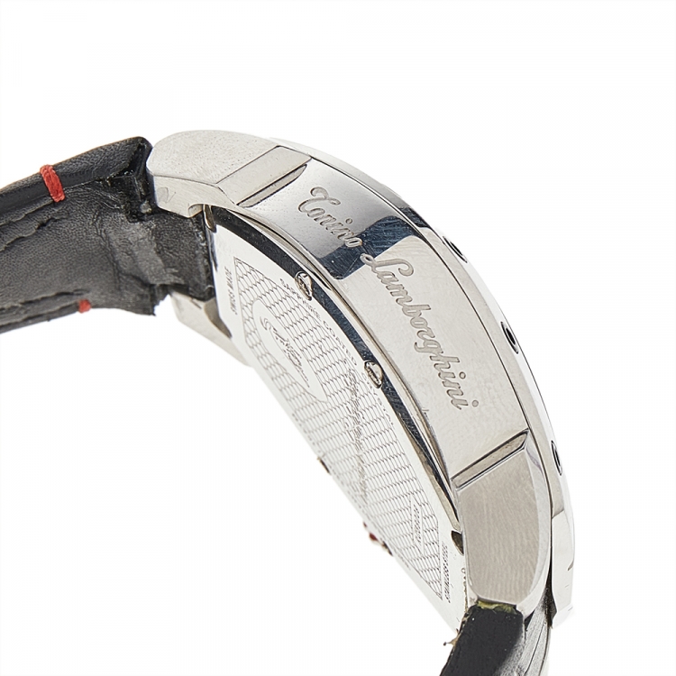 Pre Owned Tonino Lamborghini Black Stainless Steel Leather GT302SP Men's Wristwatch 42 mm 