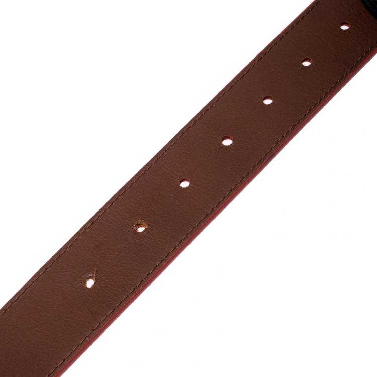 Pre Owned Tory Burch Orange Leather L Noe Reversible Logo Belt 115 CM