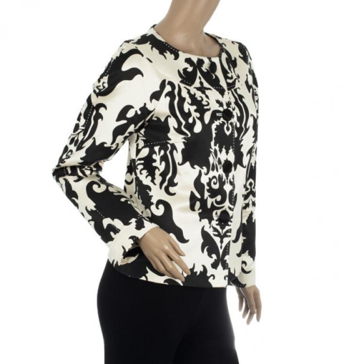 Pre Owned Tory Burch Monochrome Baroque Print Jacket S