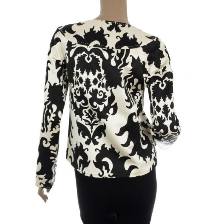 Pre Owned Tory Burch Monochrome Baroque Print Jacket S