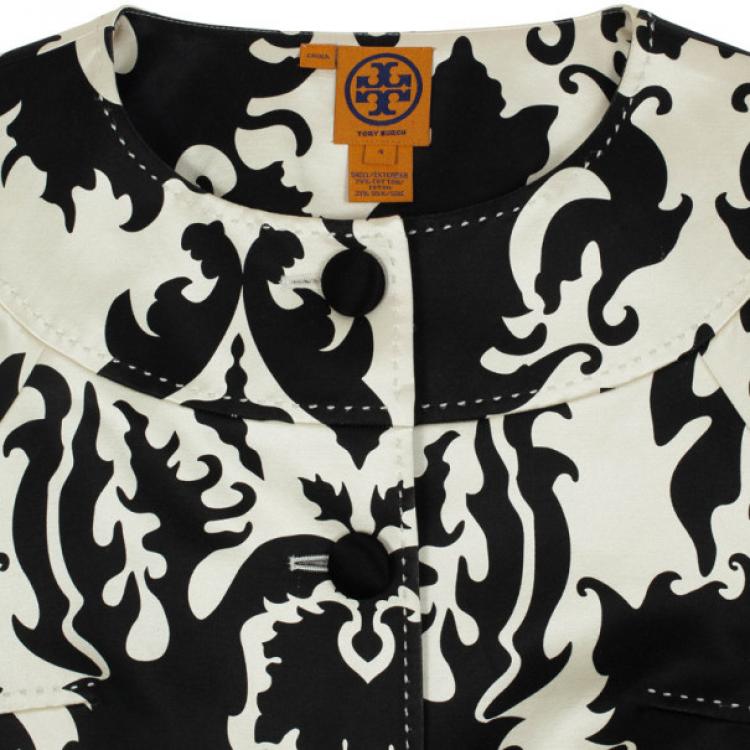 Pre Owned Tory Burch Monochrome Baroque Print Jacket S