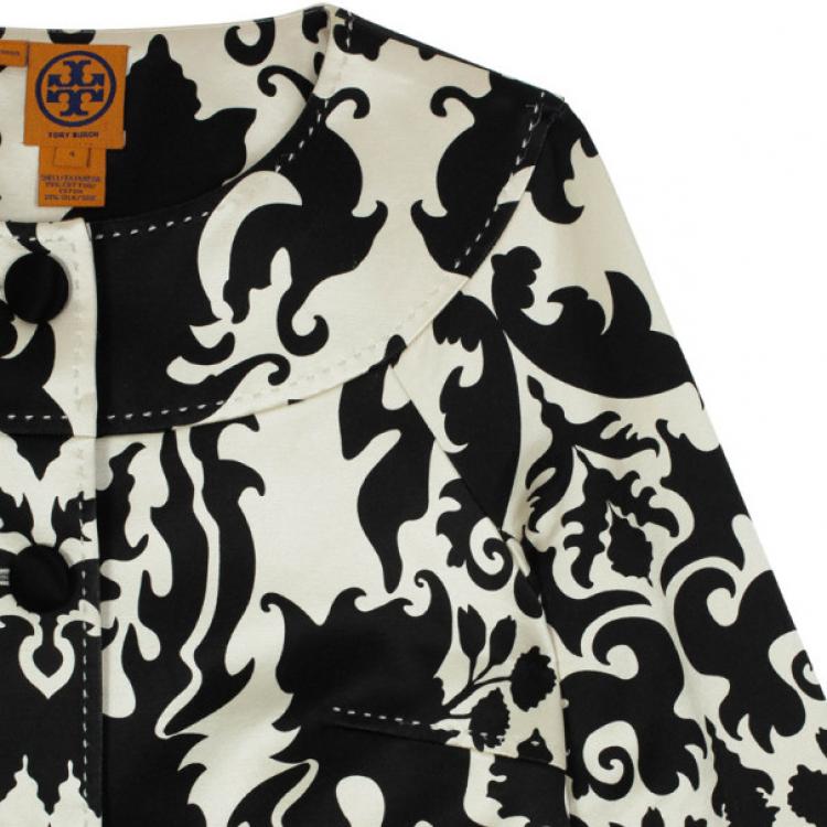 Pre Owned Tory Burch Monochrome Baroque Print Jacket S