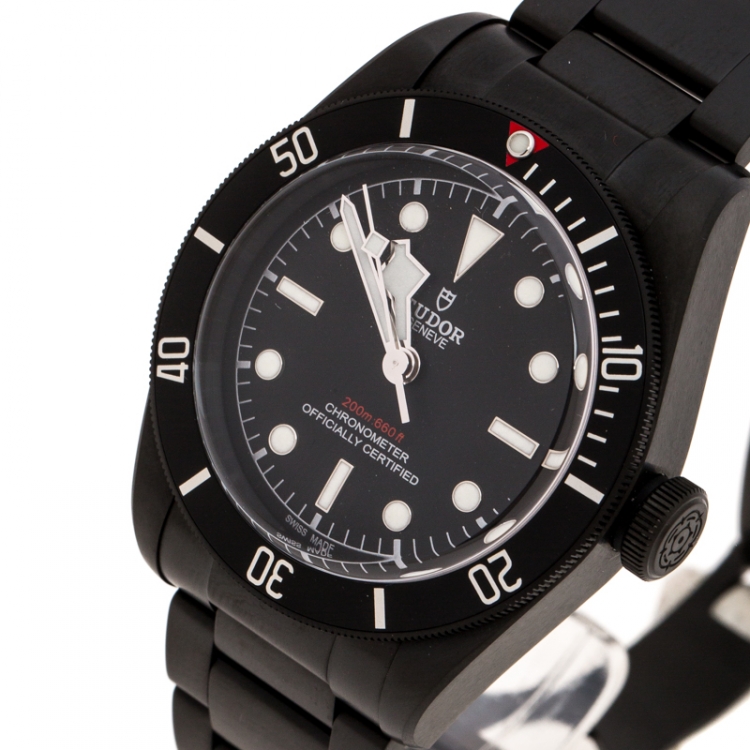 Pre Owned Tudor Black PVD Coated Stainless Steel Heritage Black Bay Dark 79230DK Men's Wristwatch 41 mm