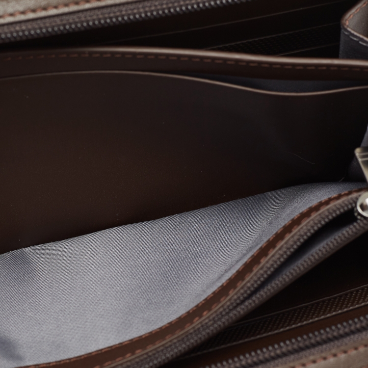 Pre Owned TUMI Grey/Brown Canvas and Leather Travel Zip Around Wallet 