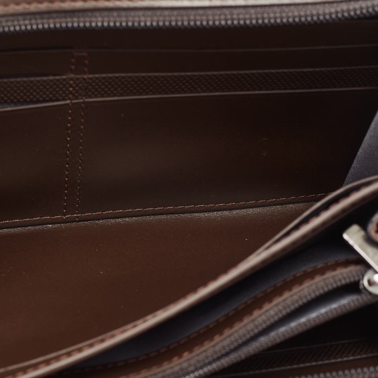 Pre Owned TUMI Grey/Brown Canvas and Leather Travel Zip Around Wallet 