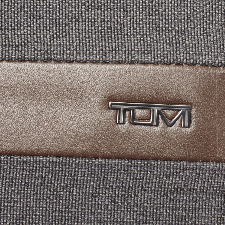 Pre Owned TUMI Grey/Brown Canvas and Leather Travel Zip Around Wallet 