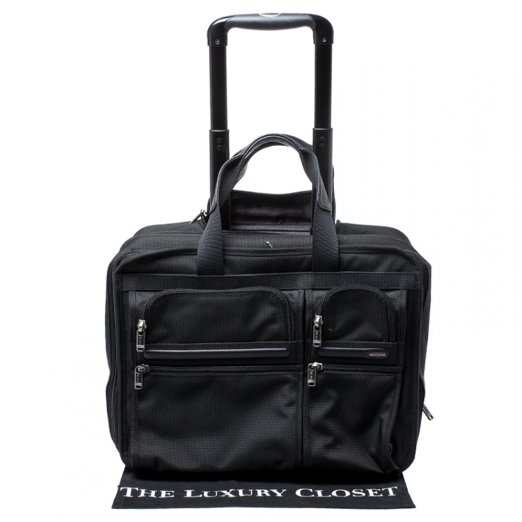 Pre Owned Tumi Black Canvas Alpha Compact Wheeled Brief Trolley
