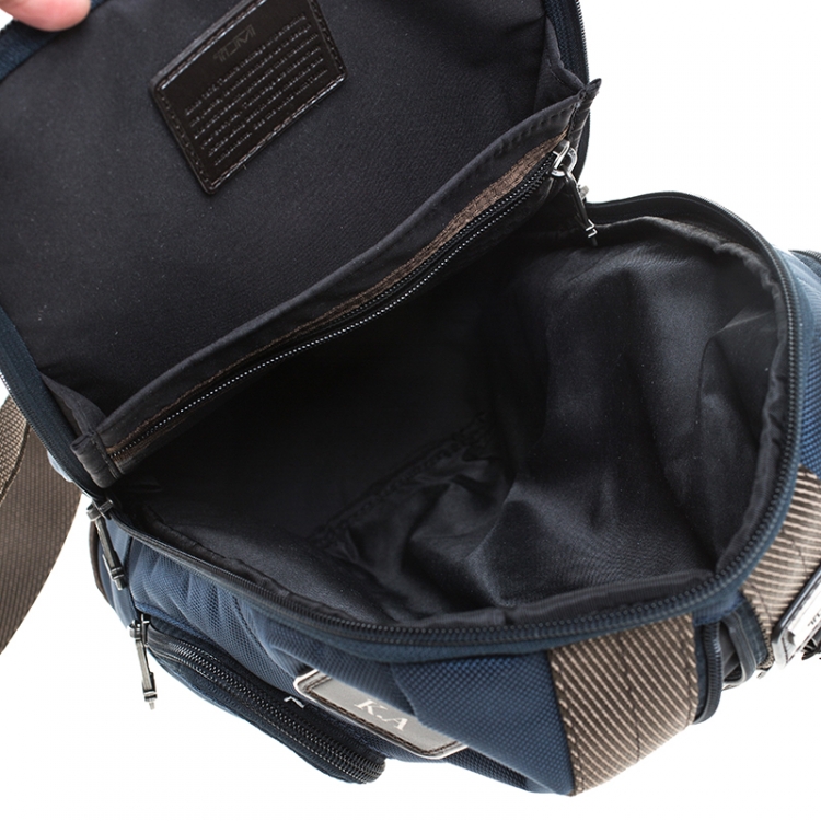 Pre Owned Tumi Blue/Brown Nylon Saratoga Sling Backpack