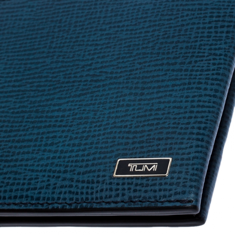 Pre Owned Tumi Blue ID Lock Leather Double Billfold Wallet