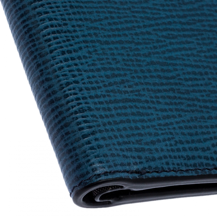 Pre Owned Tumi Blue ID Lock Leather Double Billfold Wallet