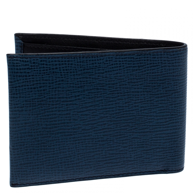 Pre Owned Tumi Blue ID Lock Leather Double Billfold Wallet