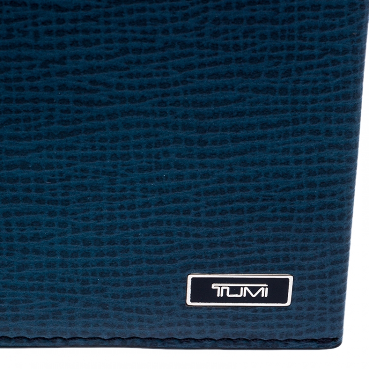 Pre Owned Tumi Blue ID Lock Leather Double Billfold Wallet