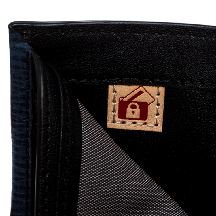 Pre Owned Tumi Blue ID Lock Leather Double Billfold Wallet