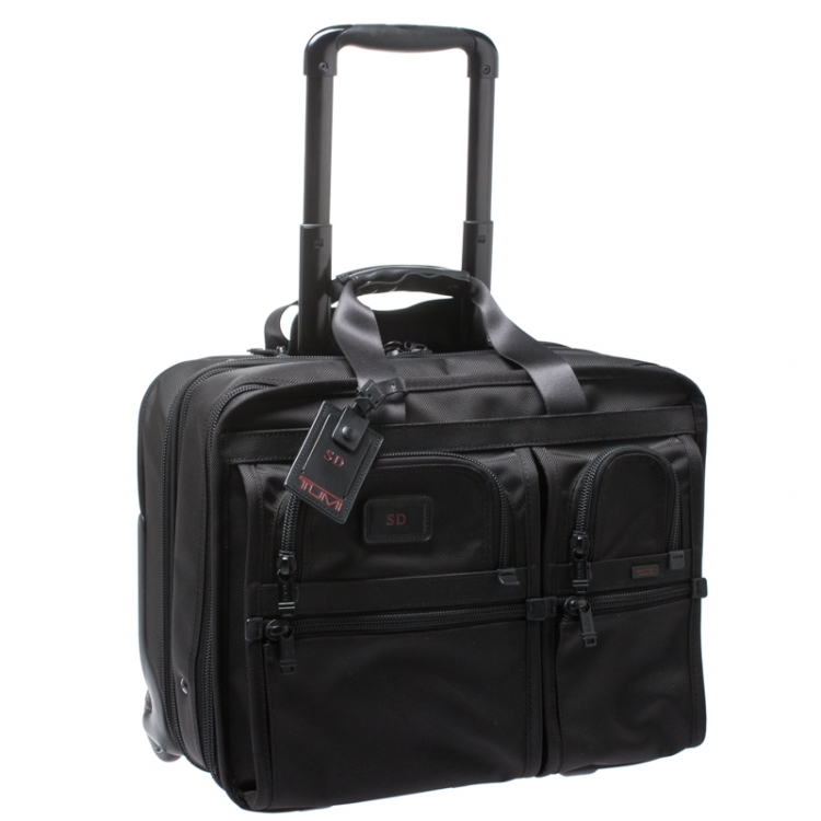 Pre Owned Tumi Black Nylon Alpha Deluxe Roller Briefcase