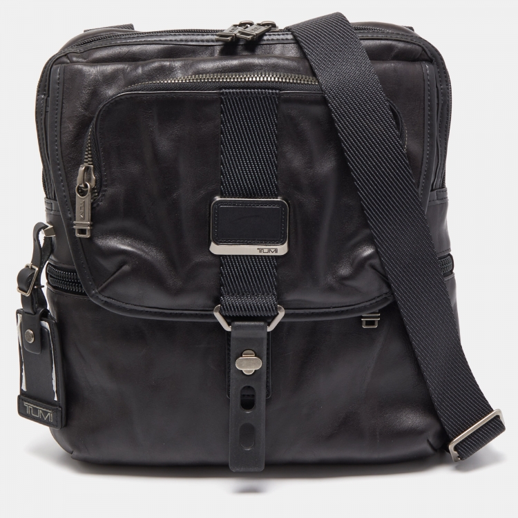 Tumi Black Leather Alpha Bravo Arnold Zip Flap Expandable Messenger Bag ...