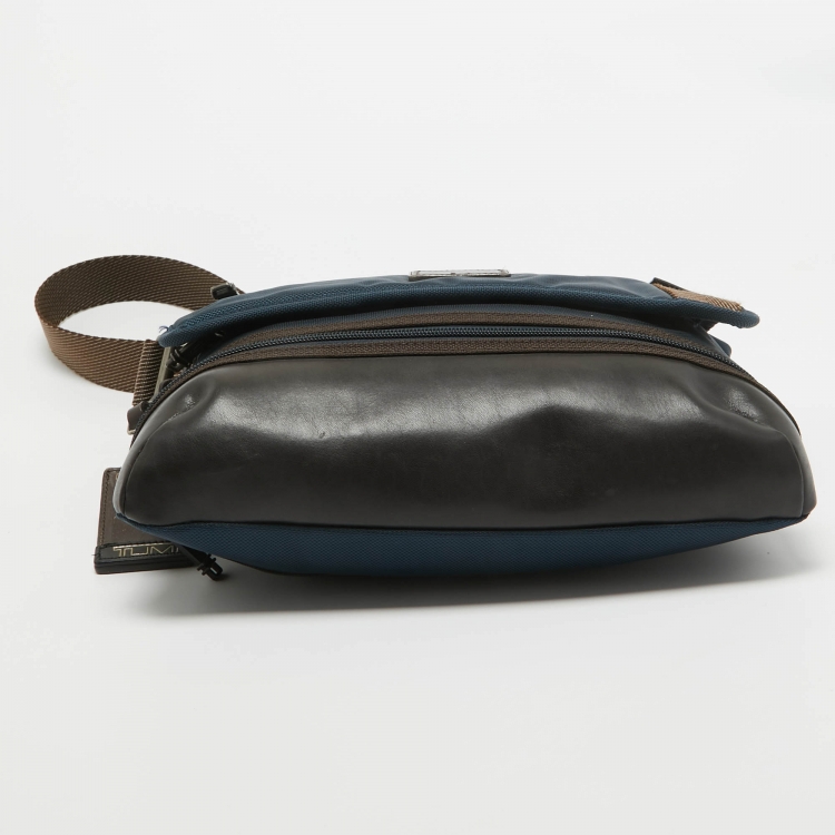 Pre Owned TUMI Blue/Brown Nylon and Leather Glenview Expandable Messenger Bag