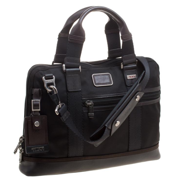 Pre Owned Tumi Black Canvas and Leather Alpha Bravo Earle Compact Brief