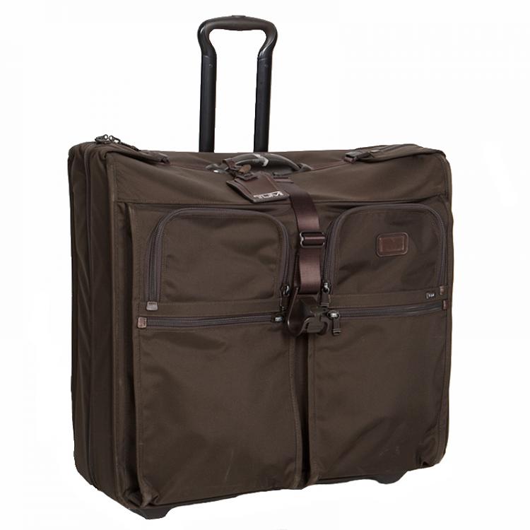 Pre Owned Tumi Brown Nylon Carry On Garment Rolling Suitcase 55cm