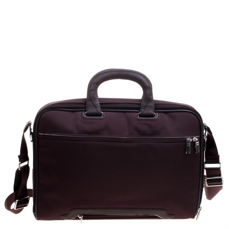Pre Owned Tumi Burgundy Nylon T-Pass Kennedy Deluxe Brief Laptop Bag