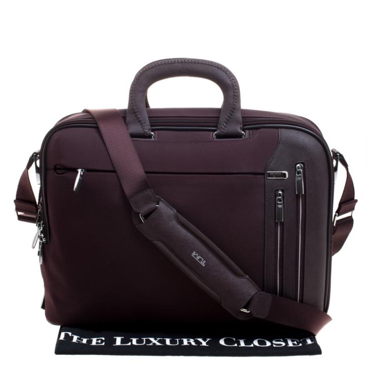 Pre Owned Tumi Burgundy Nylon T-Pass Kennedy Deluxe Brief Laptop Bag