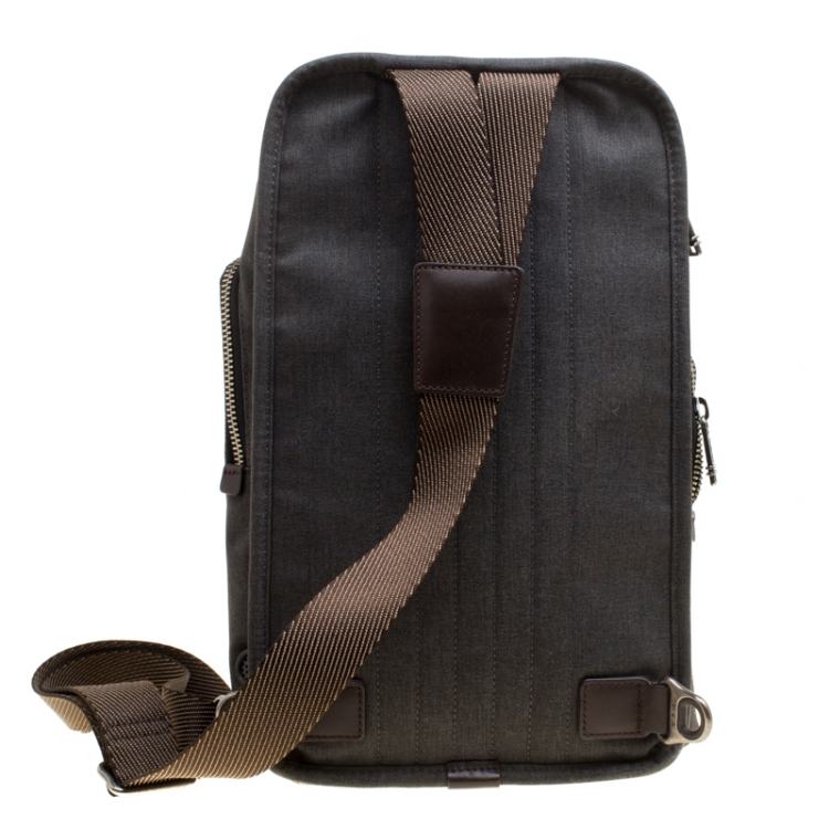 Pre Owned Tumi Grey/Brown Fabric and Leather Alpha Bravo Monterey Sling Bag