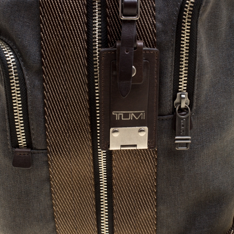 Pre Owned Tumi Grey/Brown Fabric and Leather Alpha Bravo Monterey Sling Bag