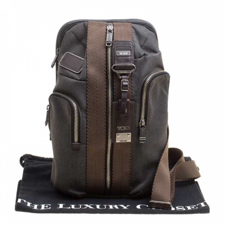 Pre Owned Tumi Grey/Brown Fabric and Leather Alpha Bravo Monterey Sling Bag