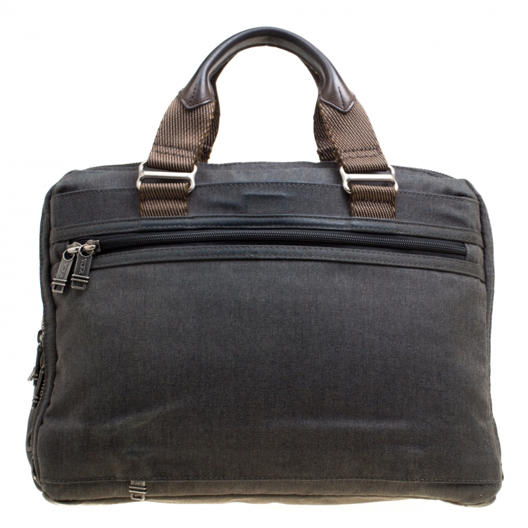 Pre Owned Tumi Grey Denim Laptop Briefcase Bag