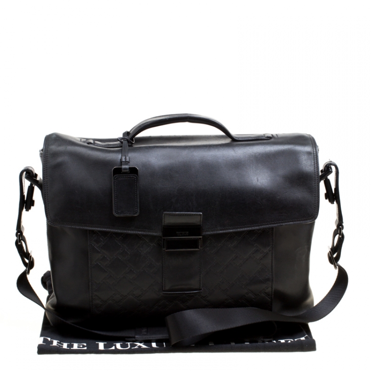 tumi black leather briefcase