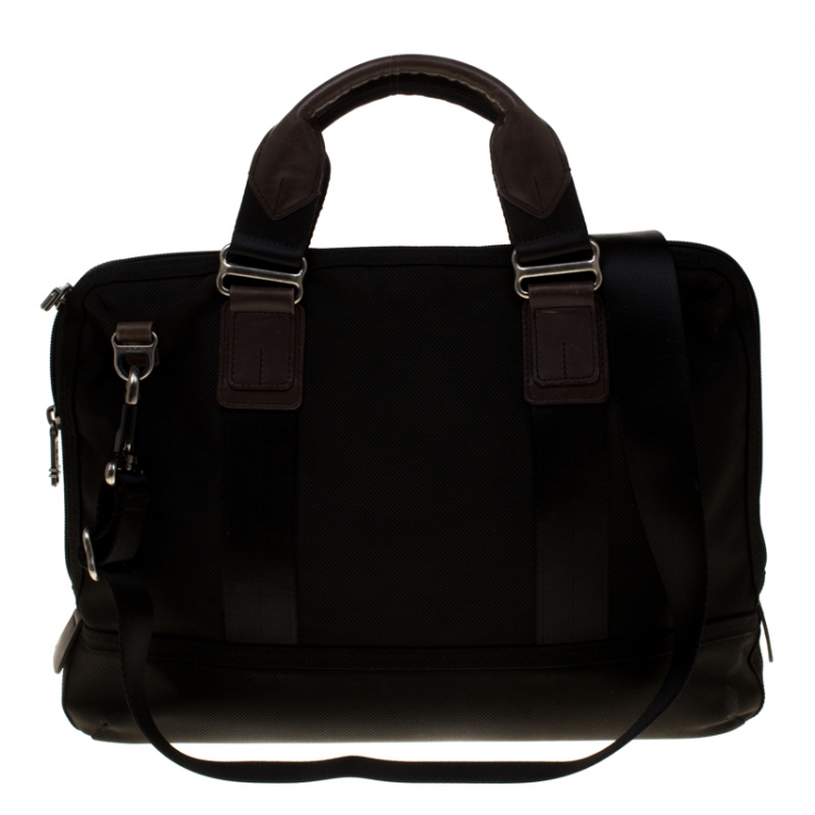 Pre Owned Tumi Black/Brown Fabric and Leather Briefcase