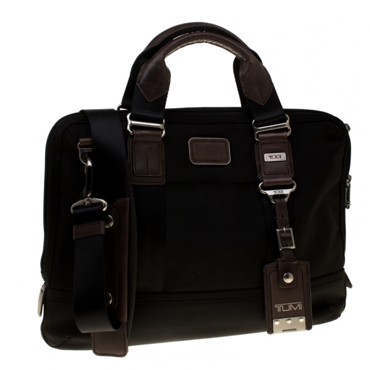 Pre Owned Tumi Black/Brown Fabric and Leather Briefcase