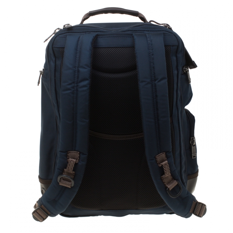 Pre Owned TUMI Navy Blue/Brown Nylon and Leather Alpha Bravo Shaw Backpack