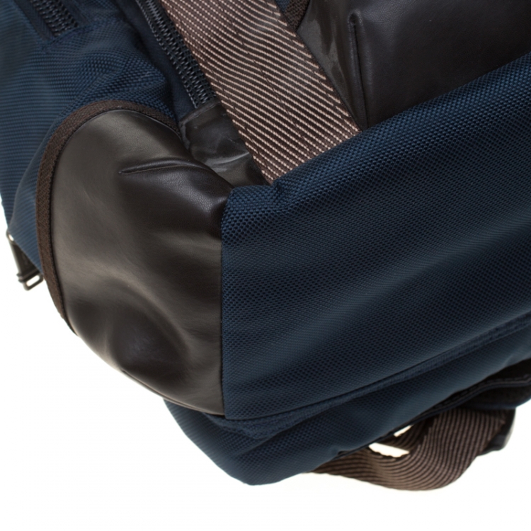 Pre Owned TUMI Navy Blue/Brown Nylon and Leather Alpha Bravo Shaw Backpack