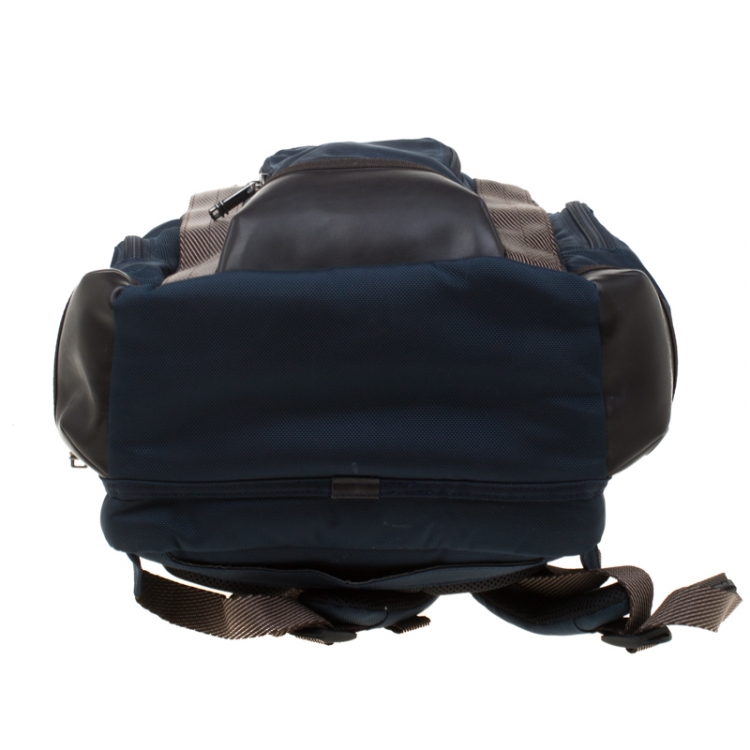 Pre Owned TUMI Navy Blue/Brown Nylon and Leather Alpha Bravo Shaw Backpack